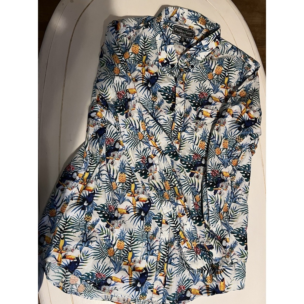 Paisley & Gray Boys XL 18 Tropical LS Shirt Toucan Pineapple Vacation Beach